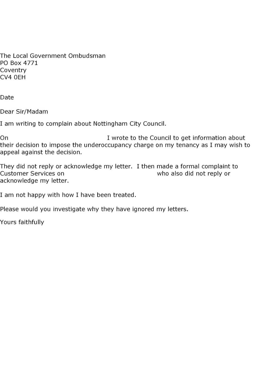 council tax appeal letter template