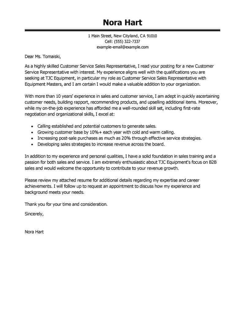 cover letter customer service template