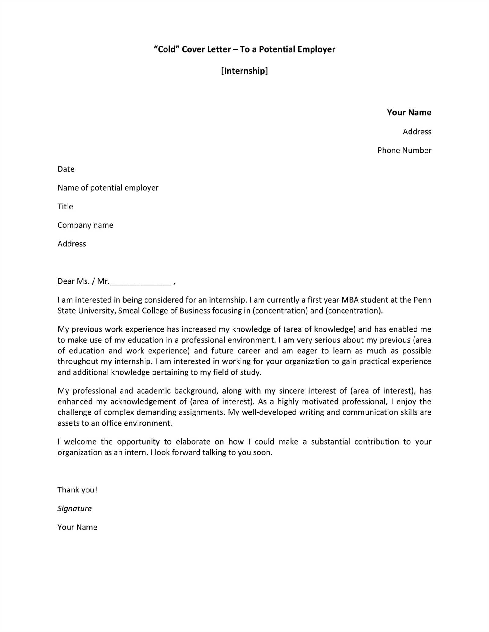 cover letter template college student