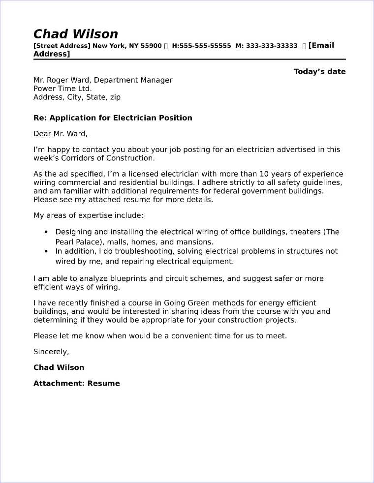 cover letter template electrician