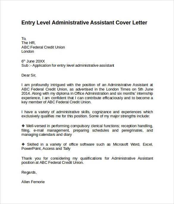 cover letter template executive assistant