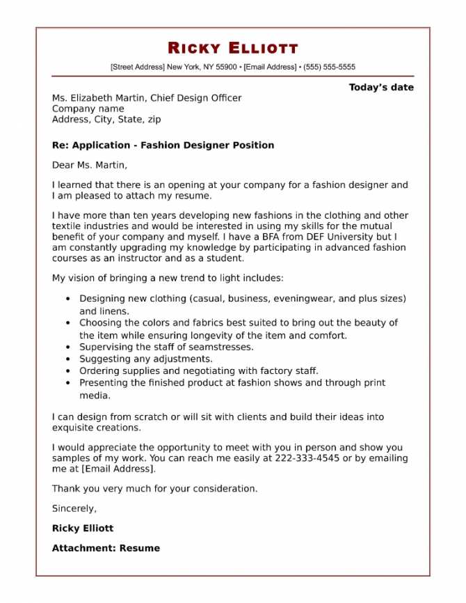 cover letter template fashion industry