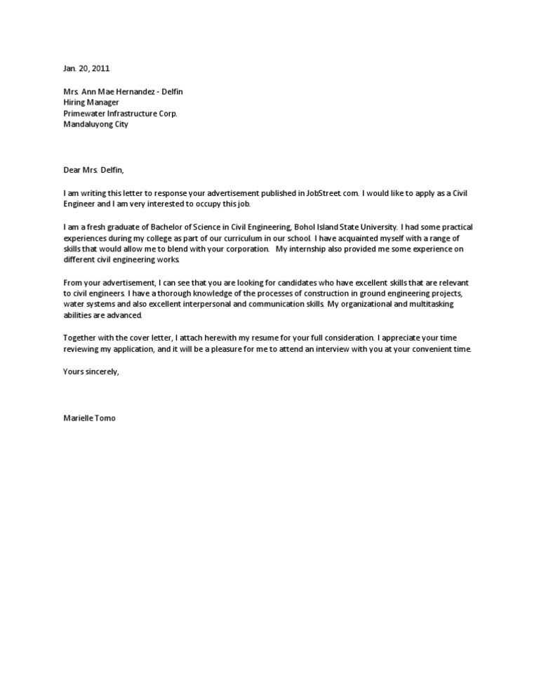 cover letter template for civil engineer