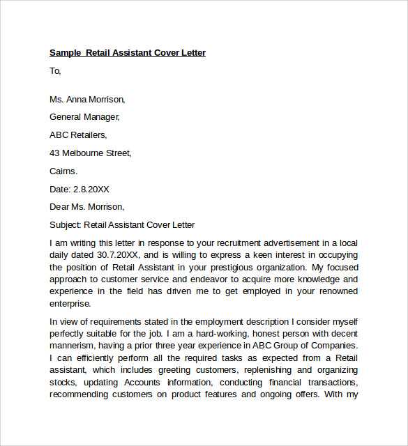 cover letter template for customer service role