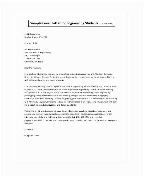 cover letter template for high school students