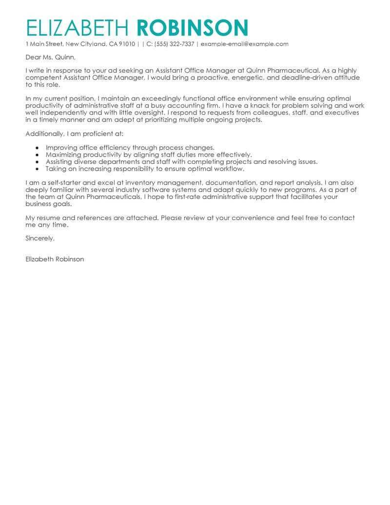 cover letter template for secretary