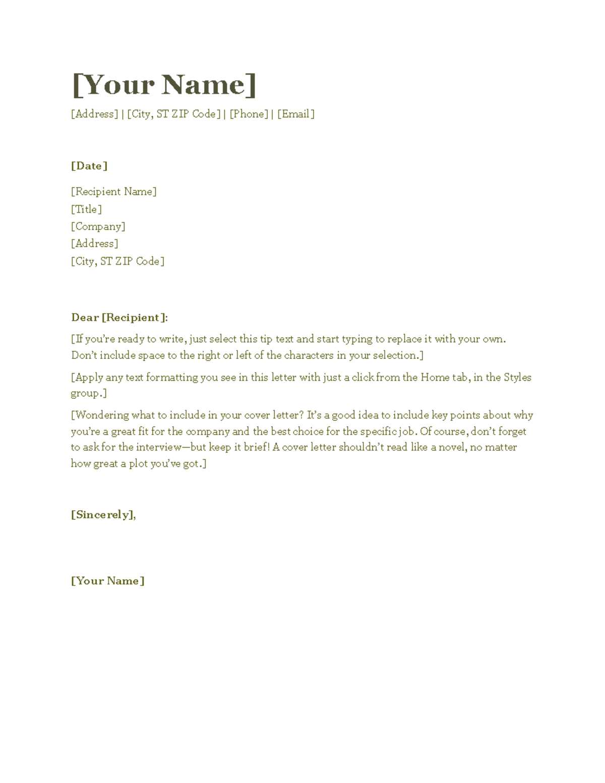 cover letter template microsoft office