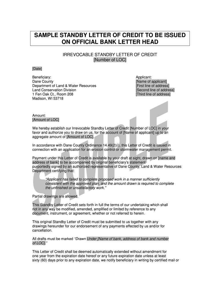 letter of credit explanation template