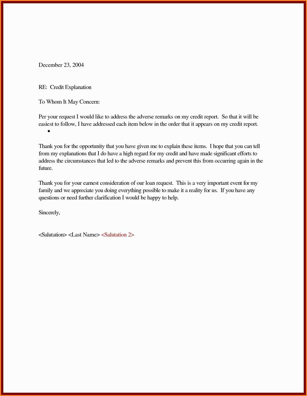 credit explanation letter template