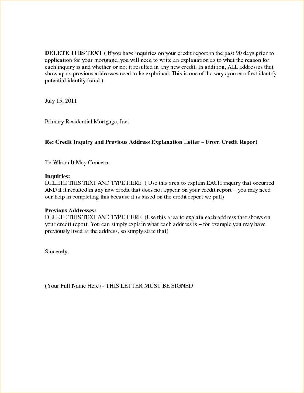 credit removal letter template