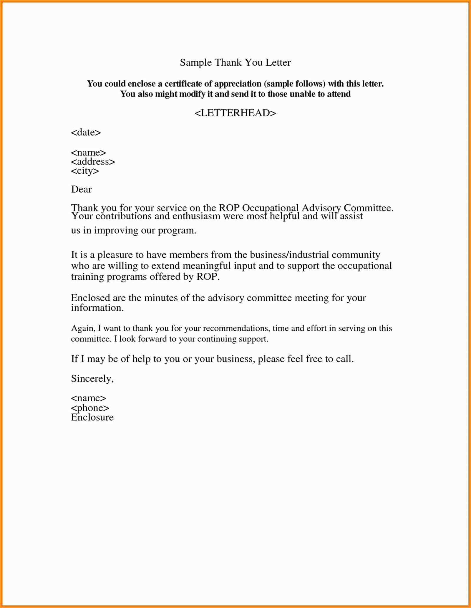 customer thank you letter template