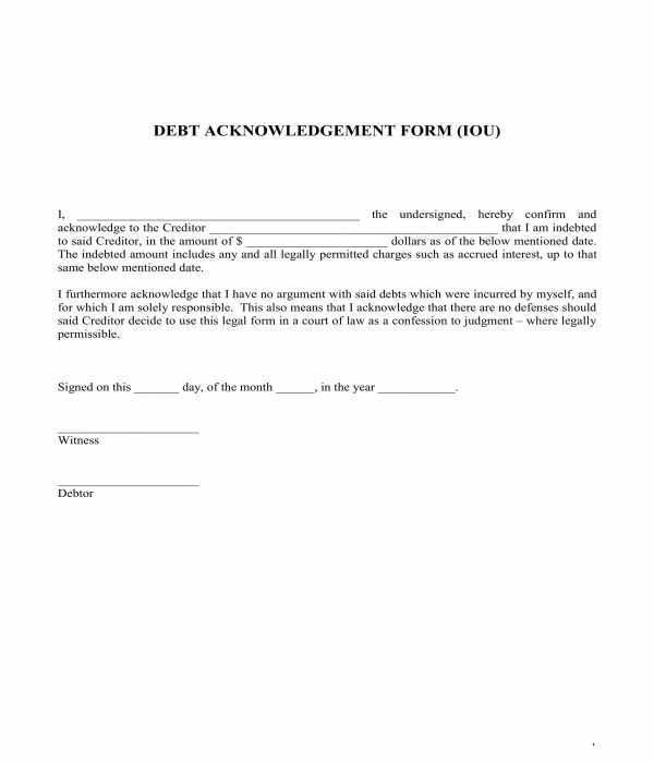 debt acknowledgement letter template