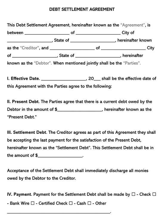 debt agreement letter template