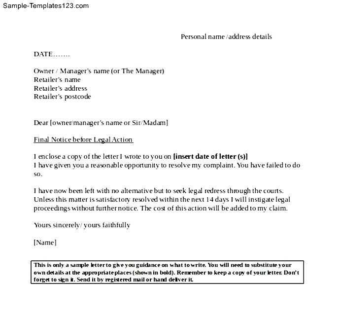 default notice letter template