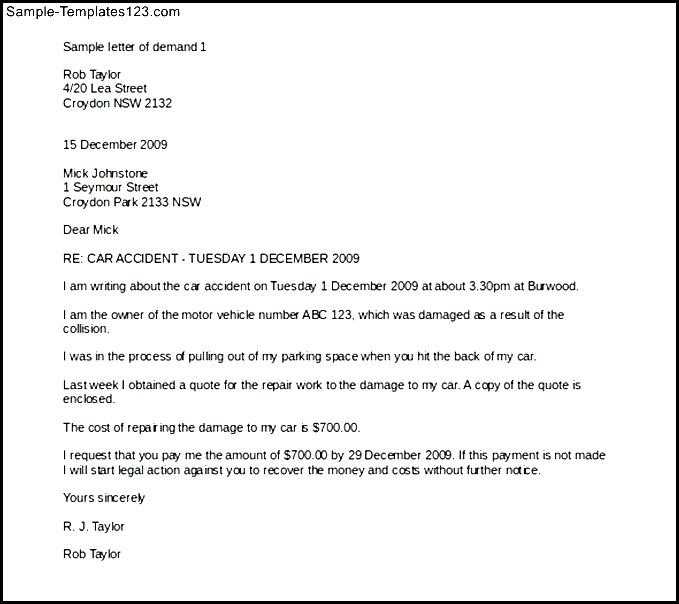 demand letter car accident template