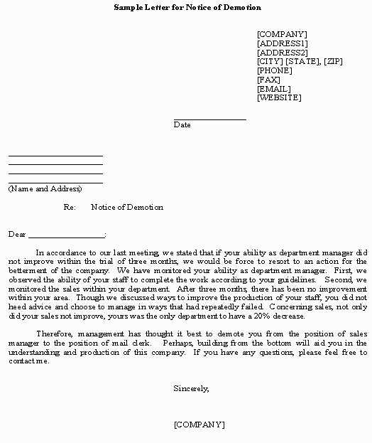 demotion letter to employer template