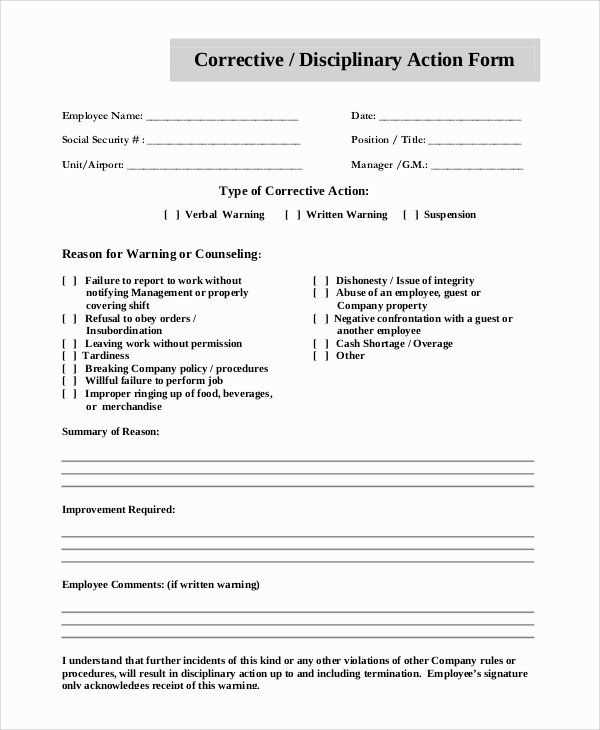 disciplinary action letter template