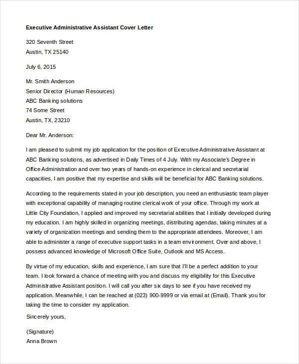cover letter template for executive assistant