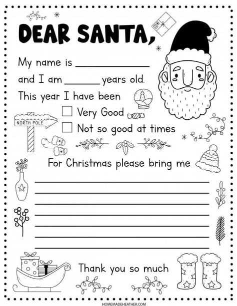 letter to santa black and white template
