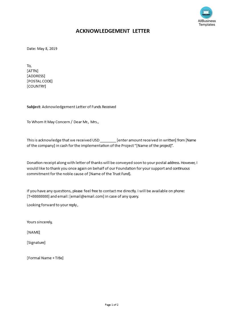 document acknowledgement of letter received template