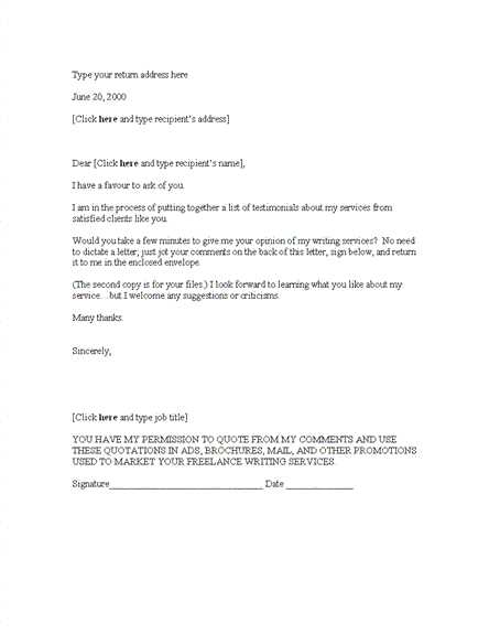 testimonial letter template