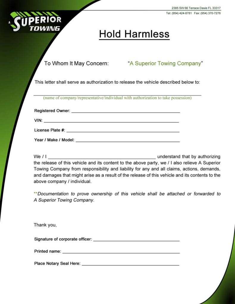 hold harmless letter template