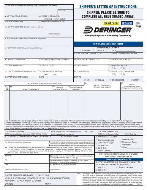 blank shippers letter of instruction template