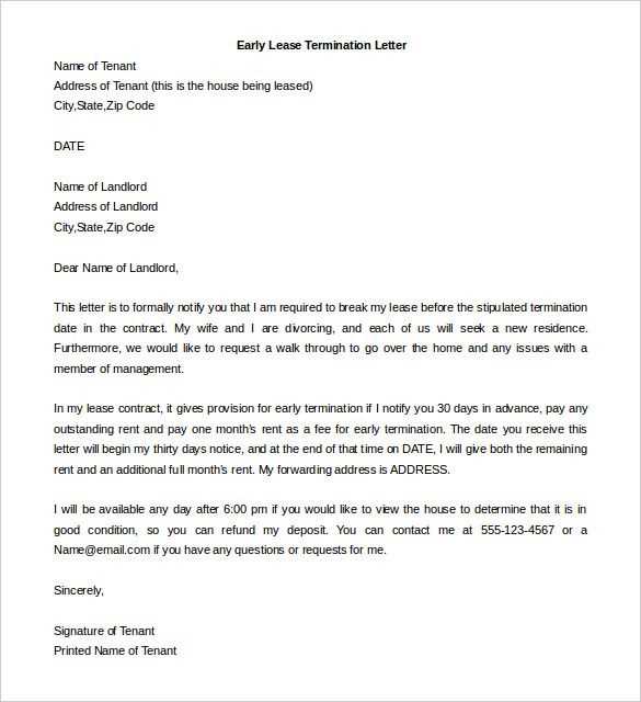 early termination of lease letter template