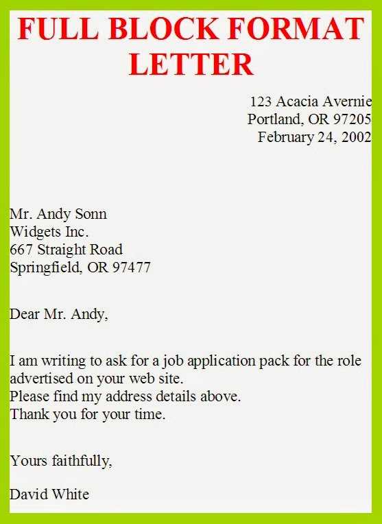 block style business letter format template