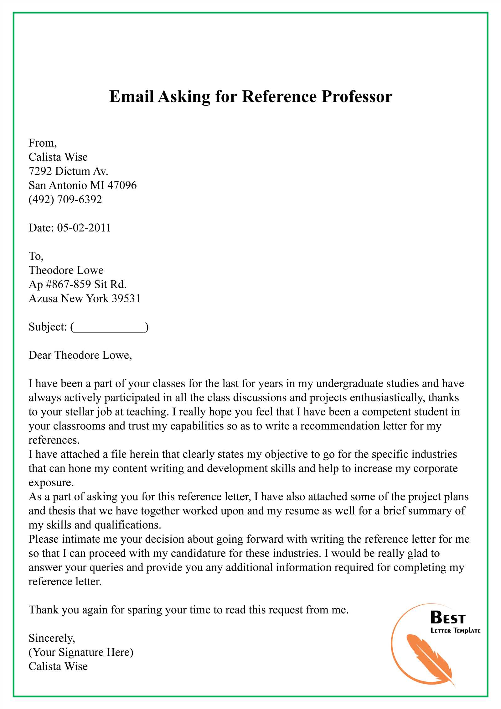 email template asking for recommendation letter