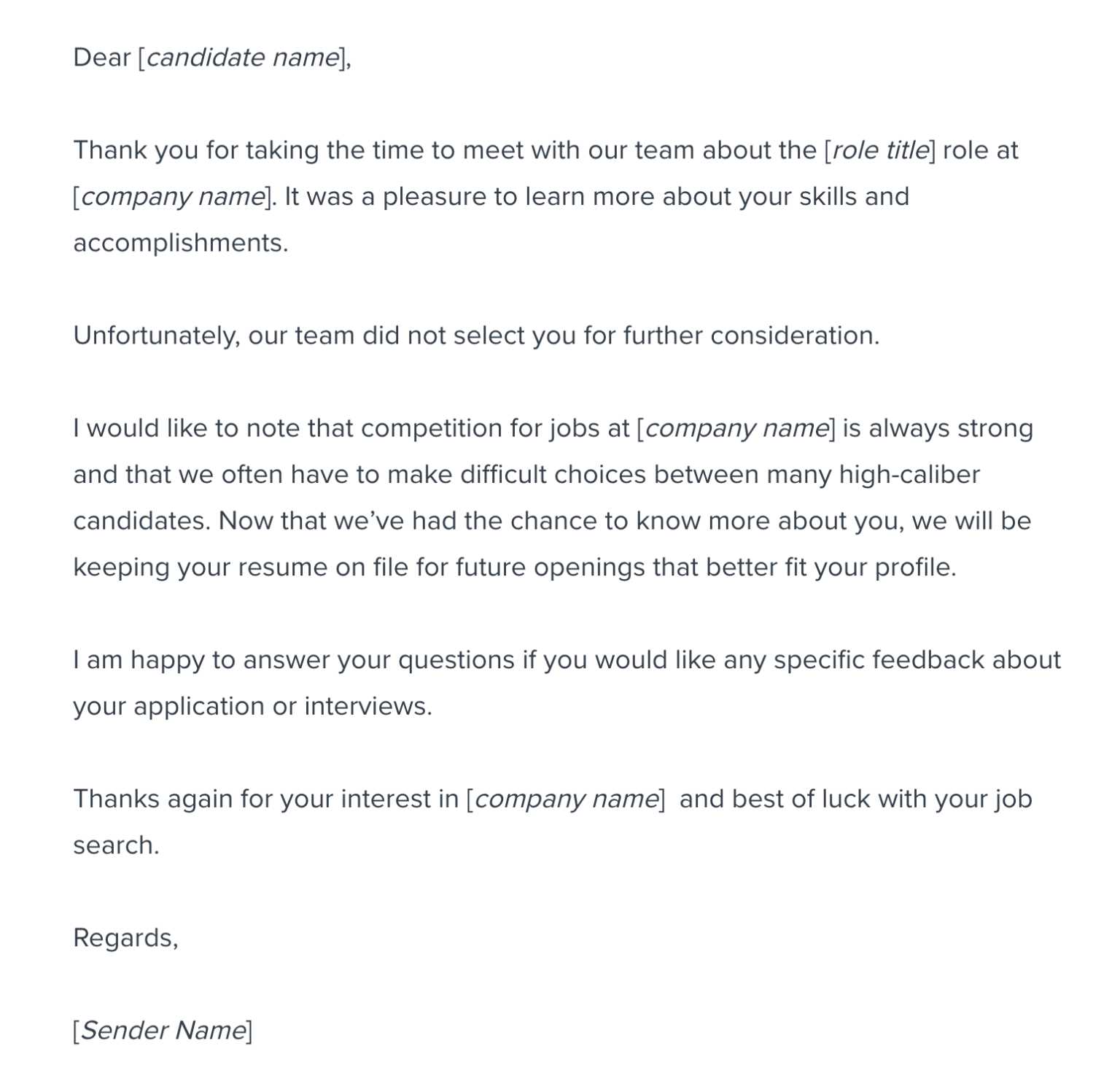 interview rejection letter template