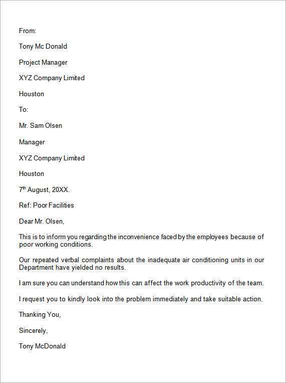 employee complaint letter template