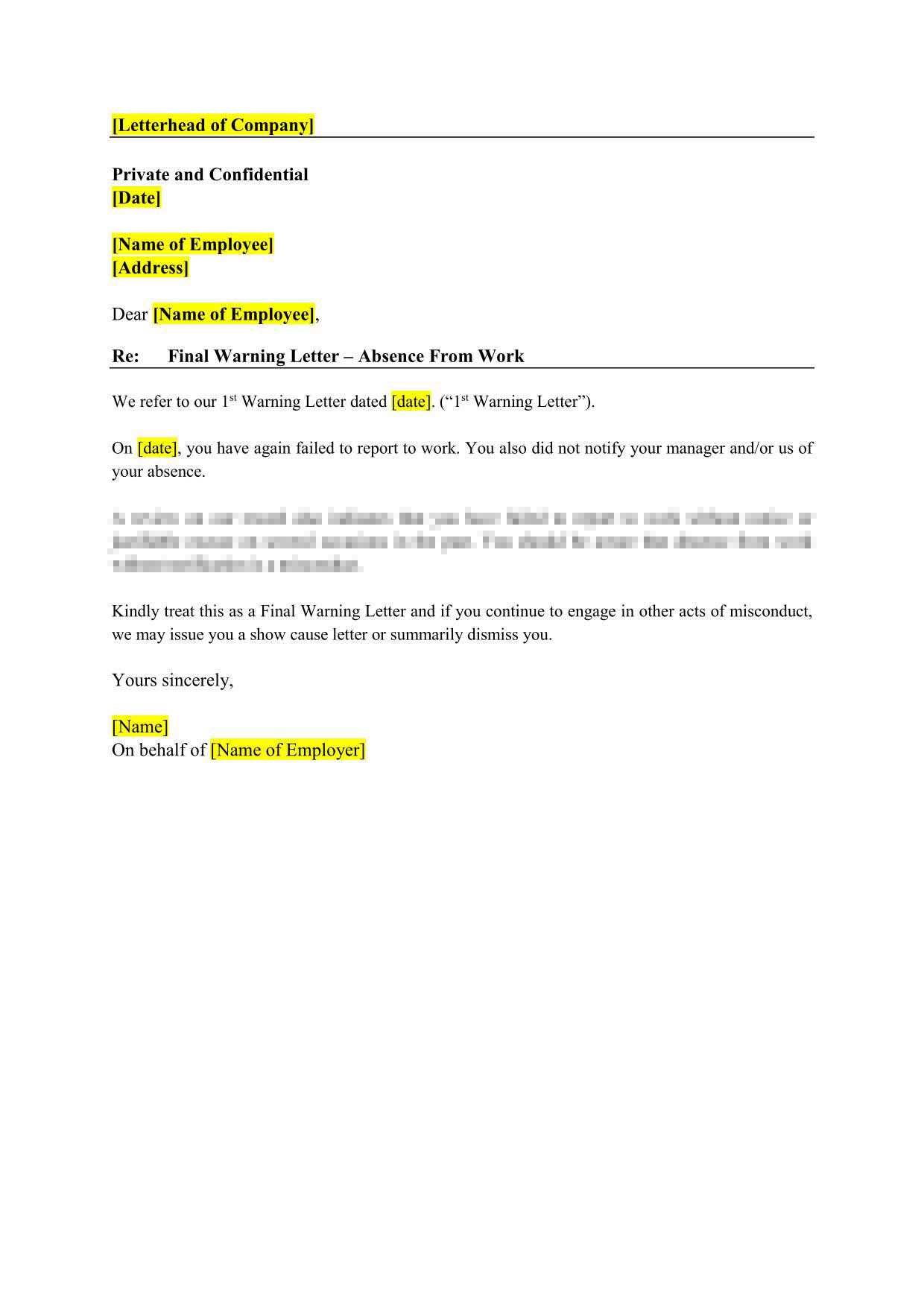 employee final warning letter template