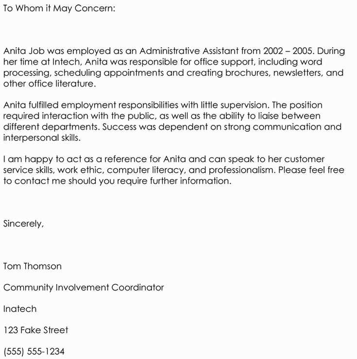 employee recommendation letter template word