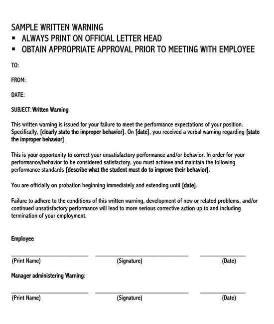 employee warning letter template