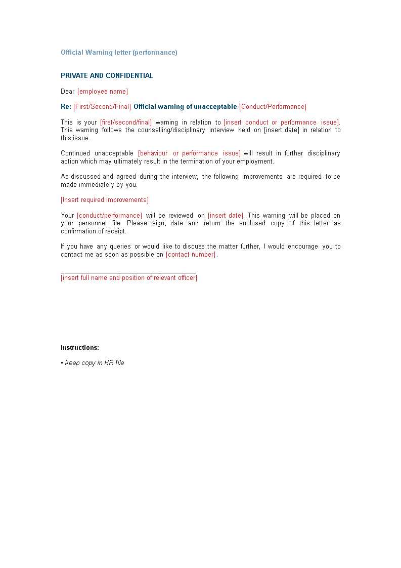 employee warning letter template uk