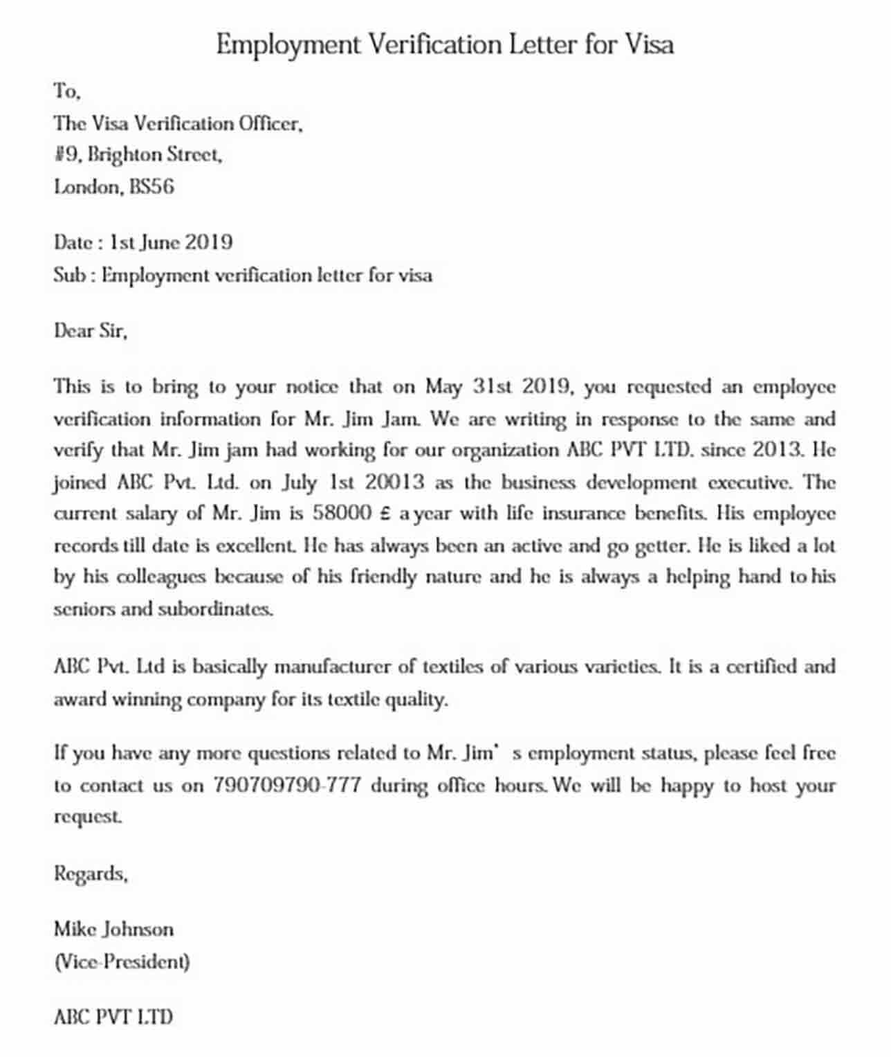 employment letter for uk visa template