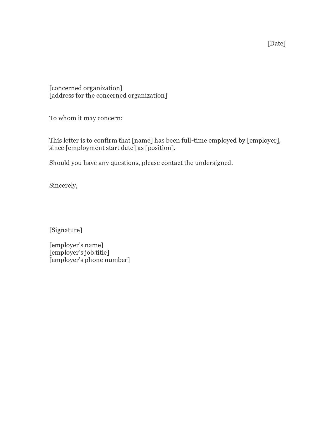 employment letter of good standing template