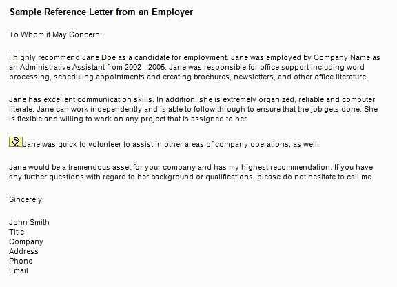 employment reference letter template word