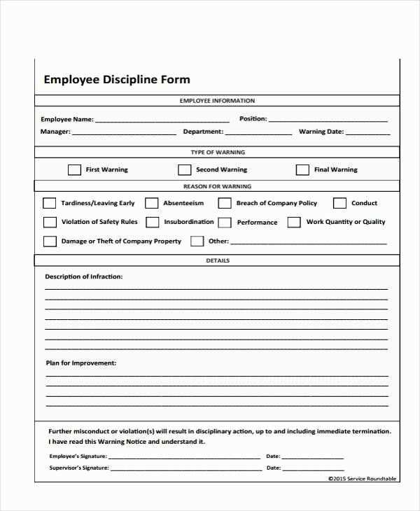 employee discipline letter template