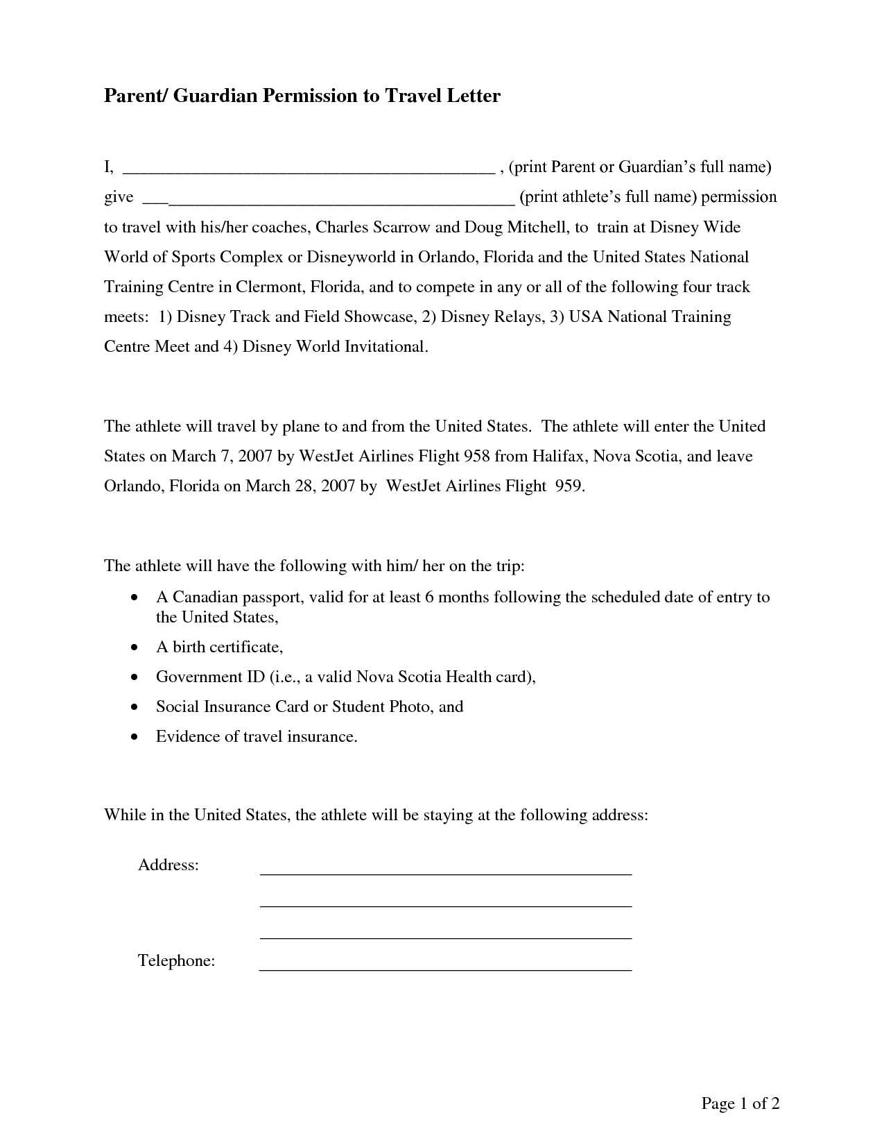 consent letter template for travelling