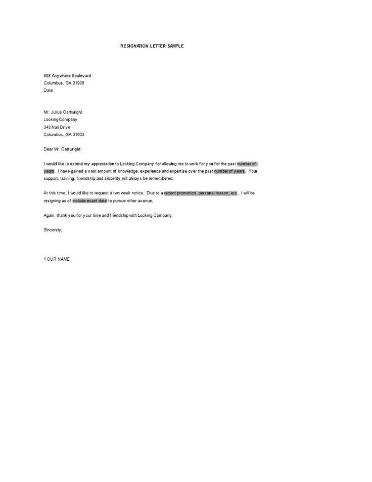 personal reason resignation letter template