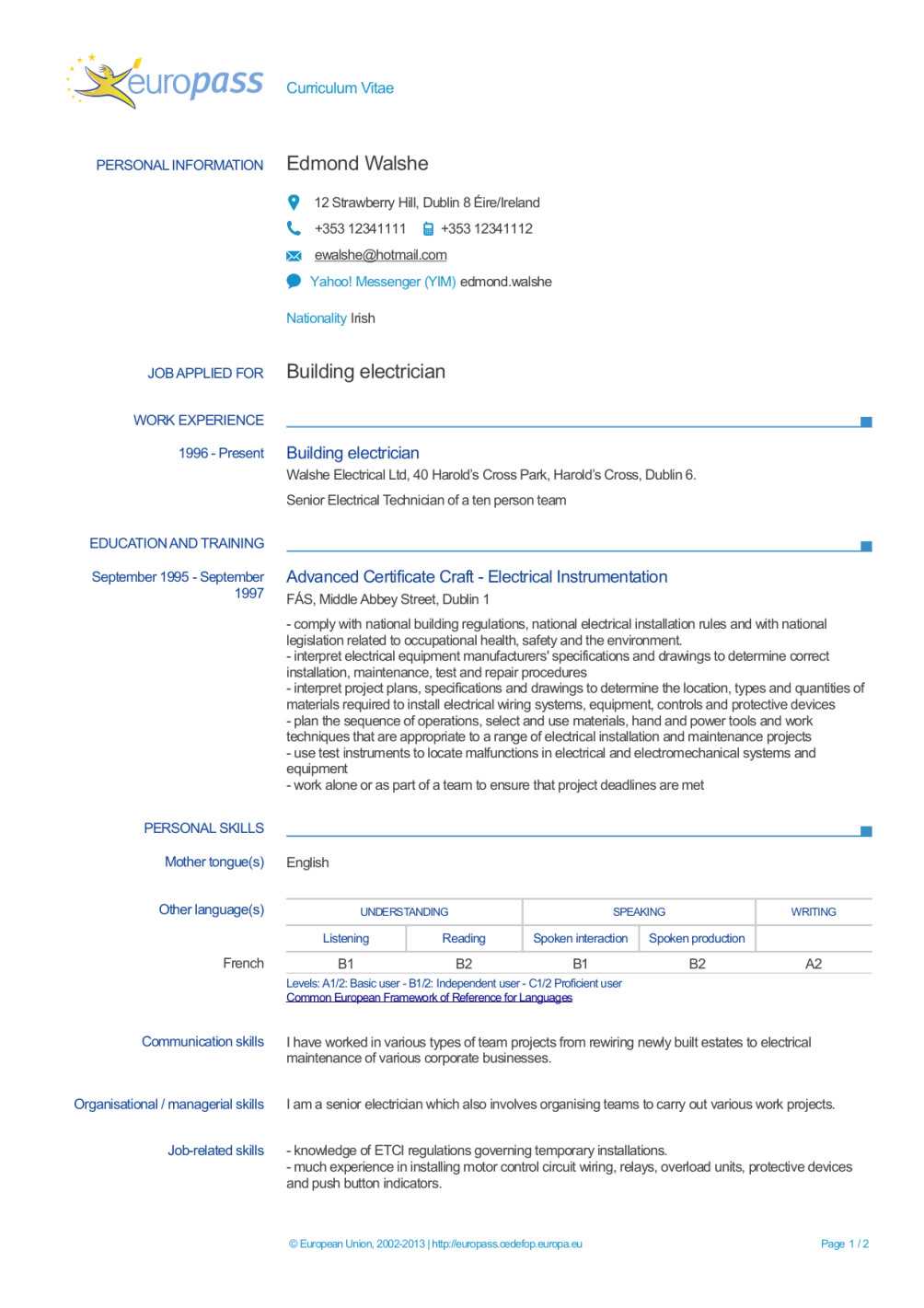 europass cover letter template