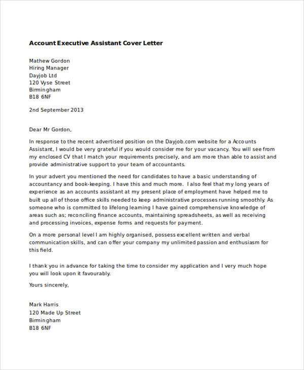 executive assistant cover letter template word