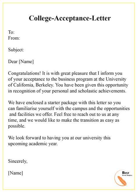 college letter template