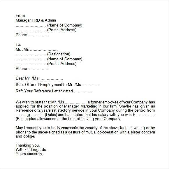 employment letter template for visa