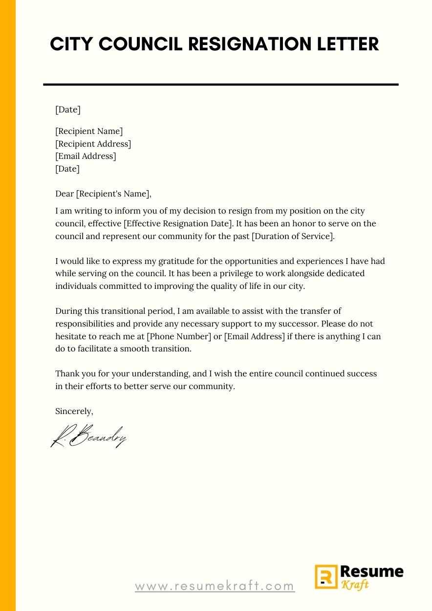 one month resignation letter template