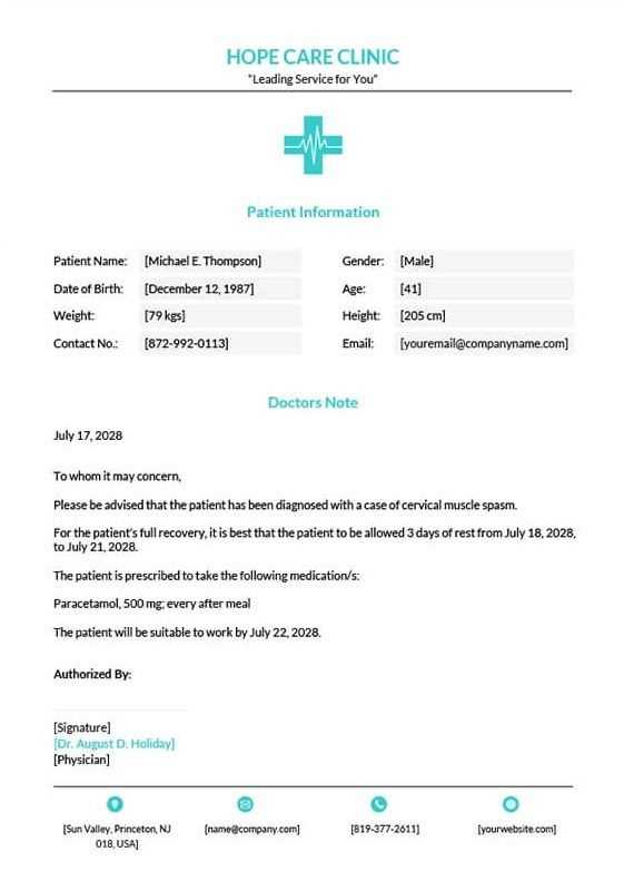 fake doctor letter template