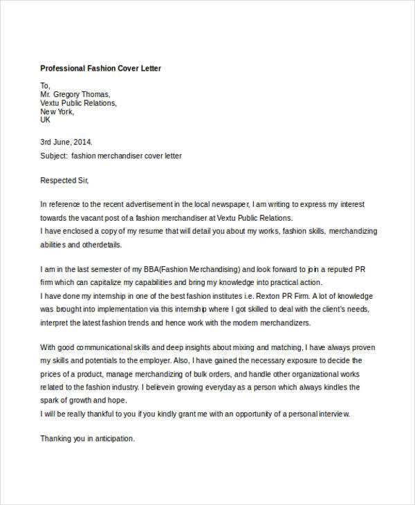 fashion cover letter template