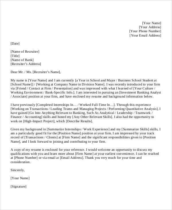 cover letter investment banking template